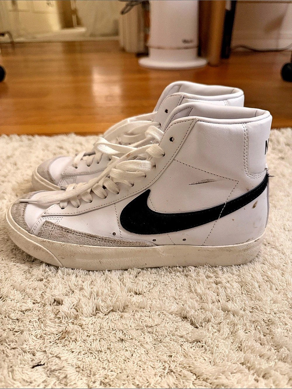 Nike Blazer Mid '77 Vintage White Black High Top Sneakers, White & Black